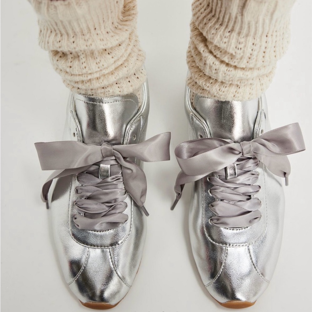 Free People Jeffrey Campbell Maisie Metallic Silver Sneakers with Satin Laces